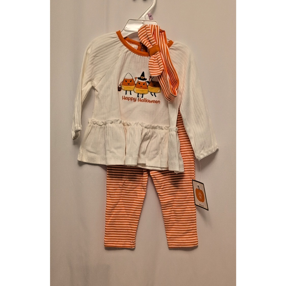 little me nwt baby girls first halloween candy corn set: top bottom and headband